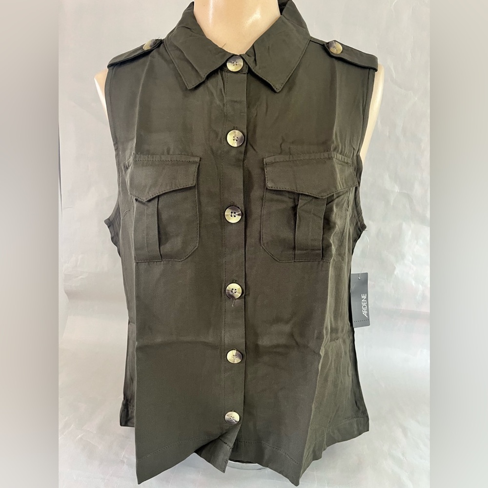Ardene Olive Green Military Button Front Top Shirt Size Medium M with Collar NWT